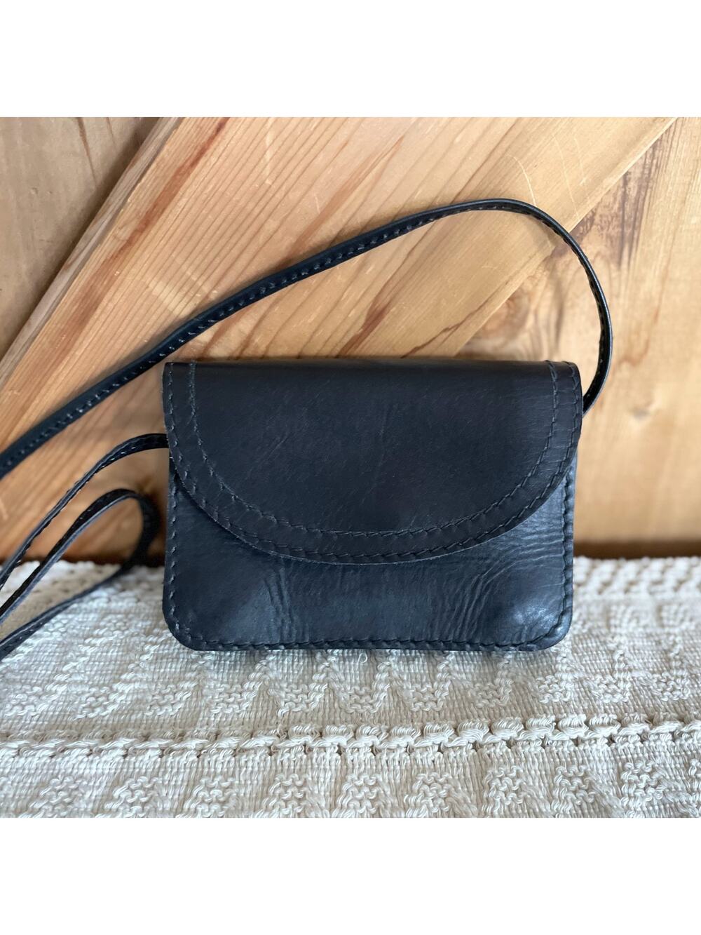 Vintage Barganza Small Crossbody Purse Bag Black Genuine Leather
